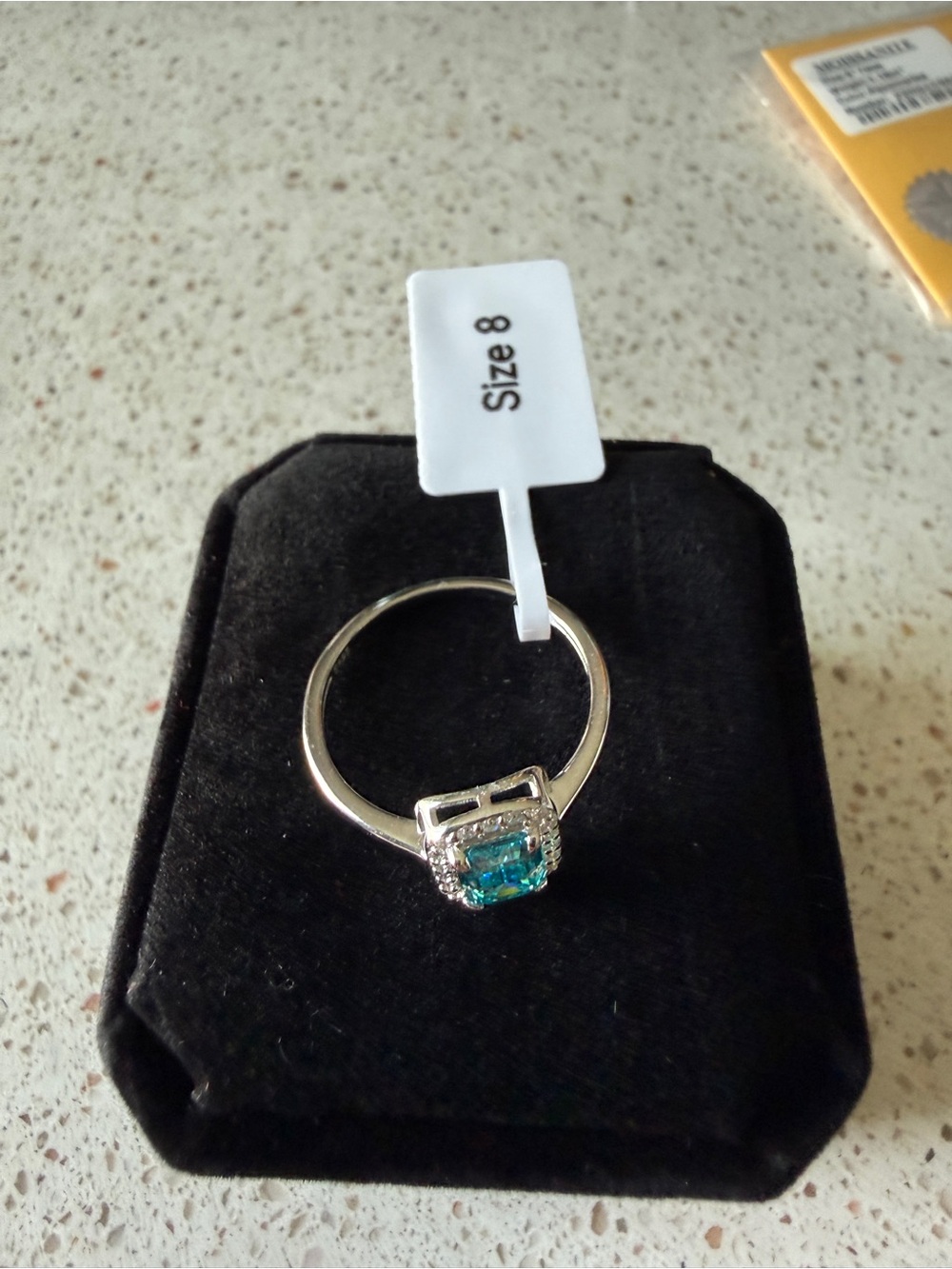 Silver Ring with Teal Emerald-Cut Stone - Size 8 - Picture 2 of 4
